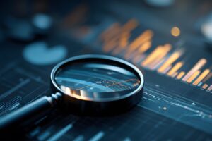 Financial Data Analysis with Magnifying Glass Focused on Investment Trends and Stock Charts high resolution photo | Houlihan Capital