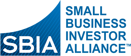 SBIA logo: curved blue panel with diagonal stripes on the left and 'Small Business Investor Alliance' in blue text on the right.