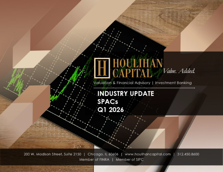 Houlihan Capital Industry Update slide: SPACs Q1 2026 with company logo and project footer information.