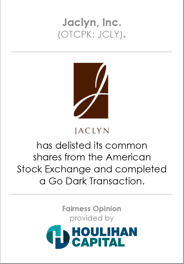Jaclyn, Inc. Fairness Opinion tombstone