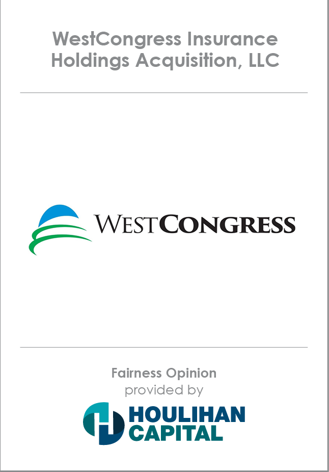 WestCongress Fairness Opinion tombstone