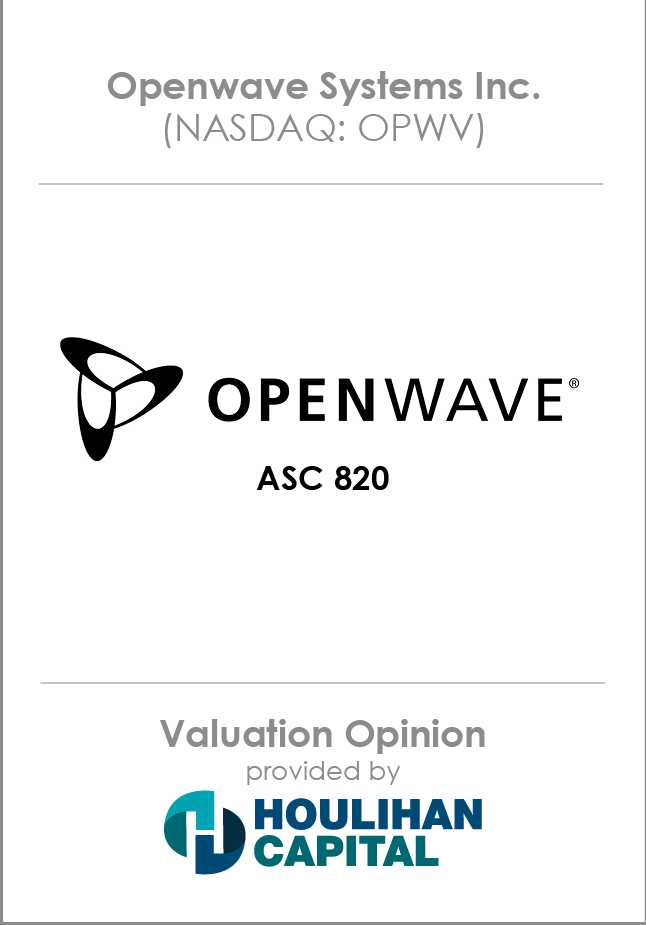 Openwave Systems, Inc. Valuation Opinion tombstone