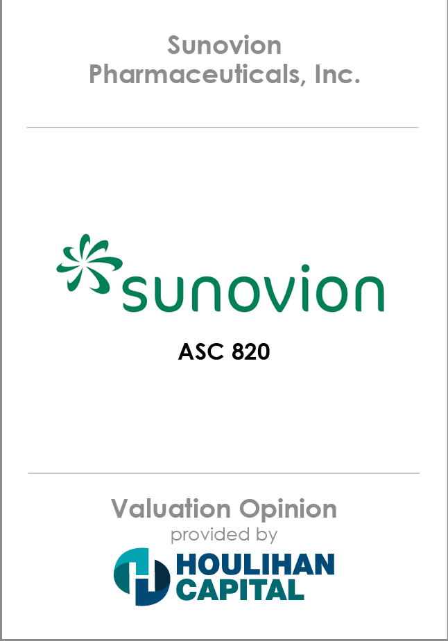 Sunovion Pharmaceuticals Inc. Valuation Opinion tombstone