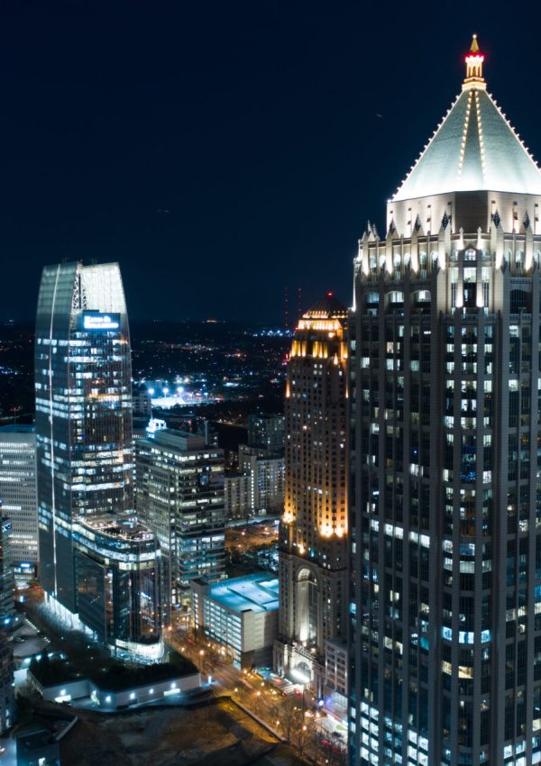 Aerial drone photo Downtown Atlanta GA at night