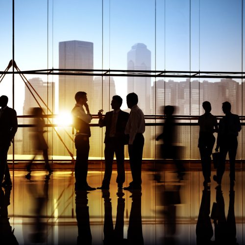 Busy business people walking